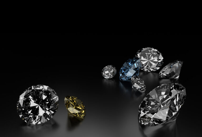 Diamonds on Black Background, Blue and Yellow Small Diamonds